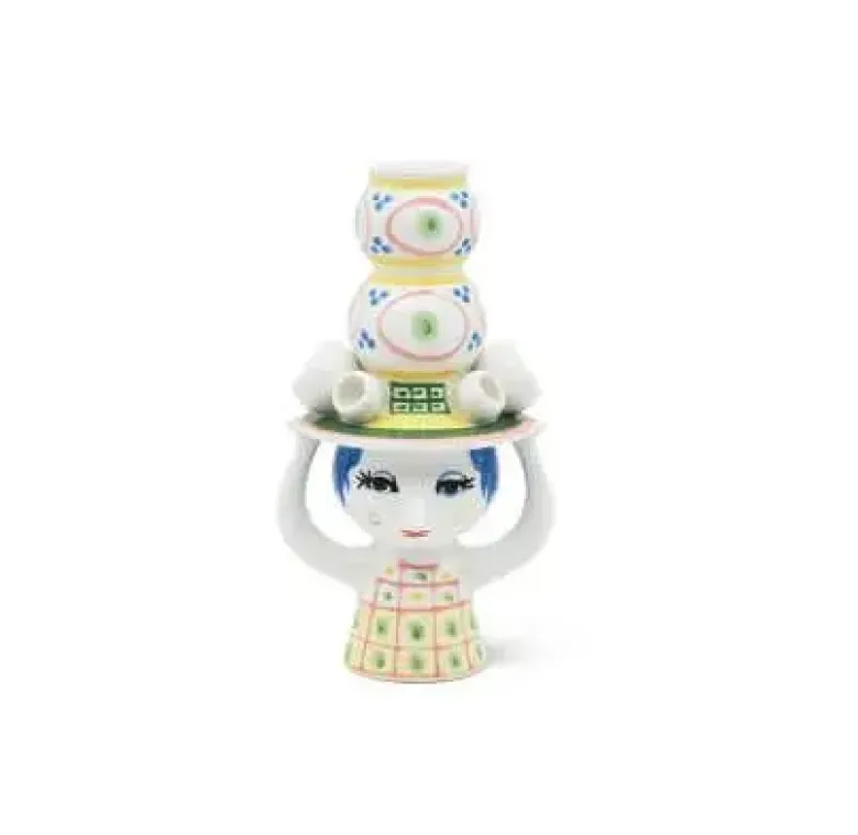 Bjørn Wiinblad Lady with hat Lysestage H16 cm pink