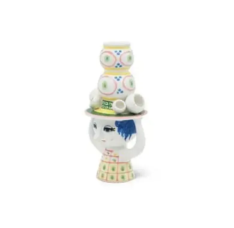 Bjørn Wiinblad Lady with hat Lysestage H16 cm pink