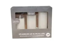 Conzept LED Bloklys 3D flamme opladelig chip 3 stk med remote