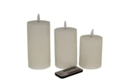 Conzept LED Bloklys 3D flamme opladelig chip 3 stk med remote