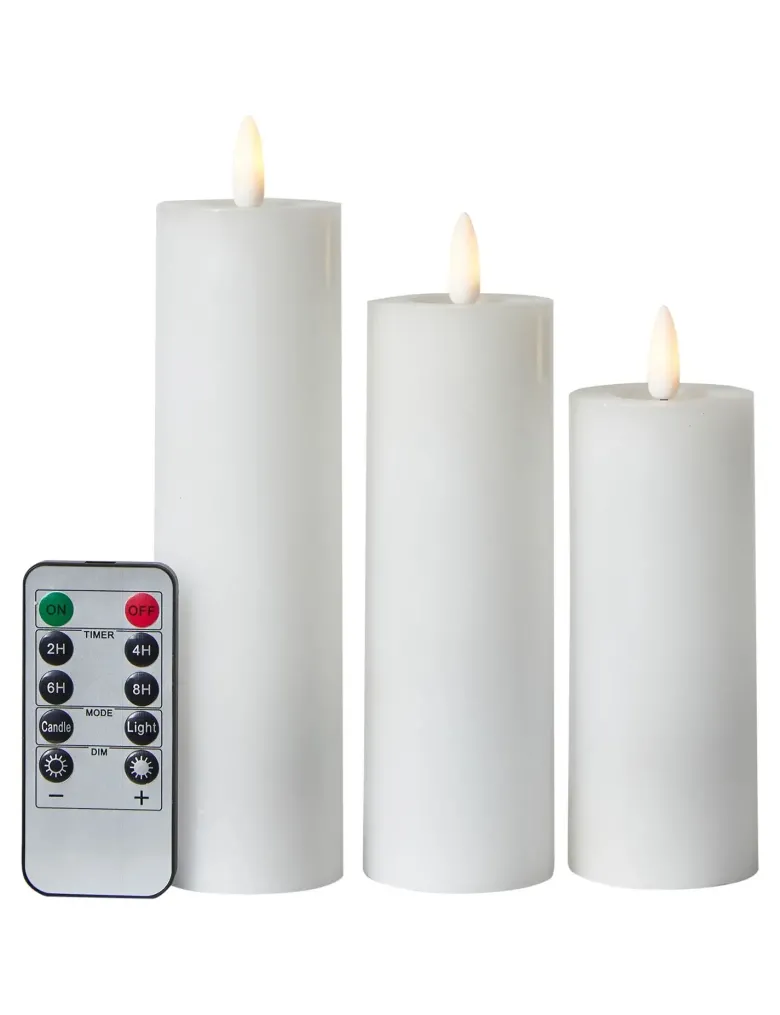 Conzept LED Bloklys i voks m. 3D flamme 3-pak Ø5 cm
