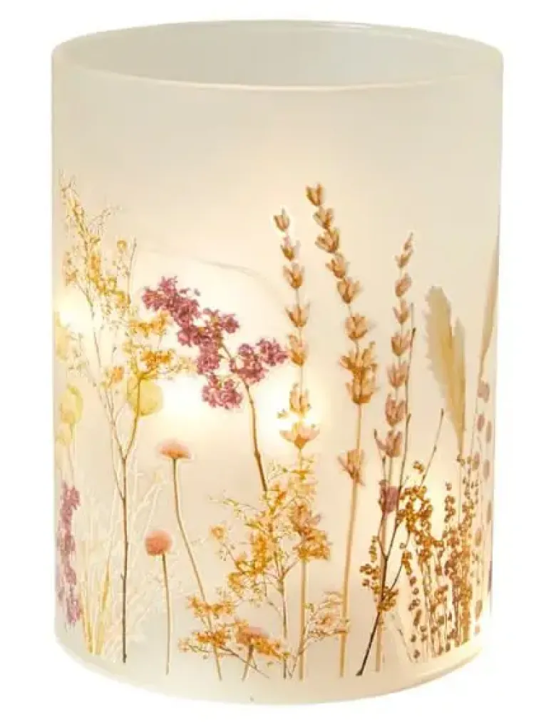 Da'core Cylinderglas med 10 LED tråd flora rosa/gul