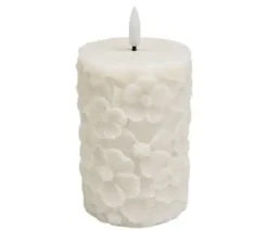 Da'core LED bloklys blomst H12,5 cm hvid