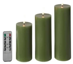 Da'core Led Bloklys flad top 3-pak Oliven grøn