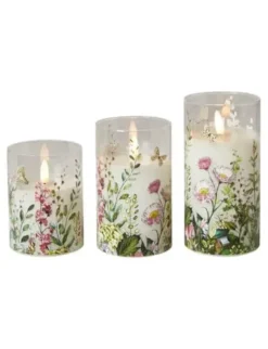 Da'core LED cylinder glas Blomst lilla 3 stk