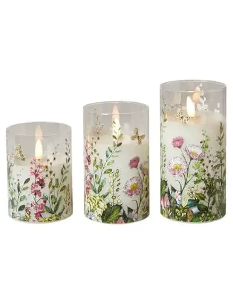 Da'core LED cylinder glas Blomst lilla 3 stk