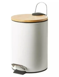 Da'core Pedalspand med bambuslåg H27,5 cm hvid