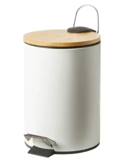 Da'core Pedalspand med bambuslåg H26,5 cm hvid