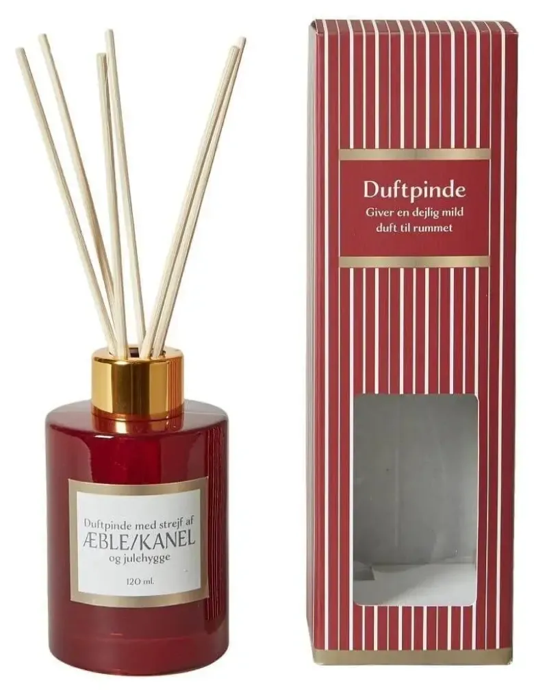 Duftpinde 120 ml. æske julehygge rød/guld