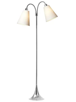 Fodgænger Gulvlampe krom m/hvide skærme