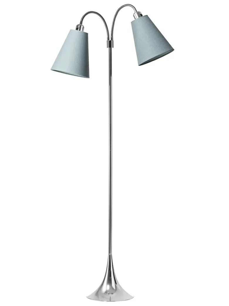 Fodgænger Gulvlampe krom m/lys turkis blå skærme