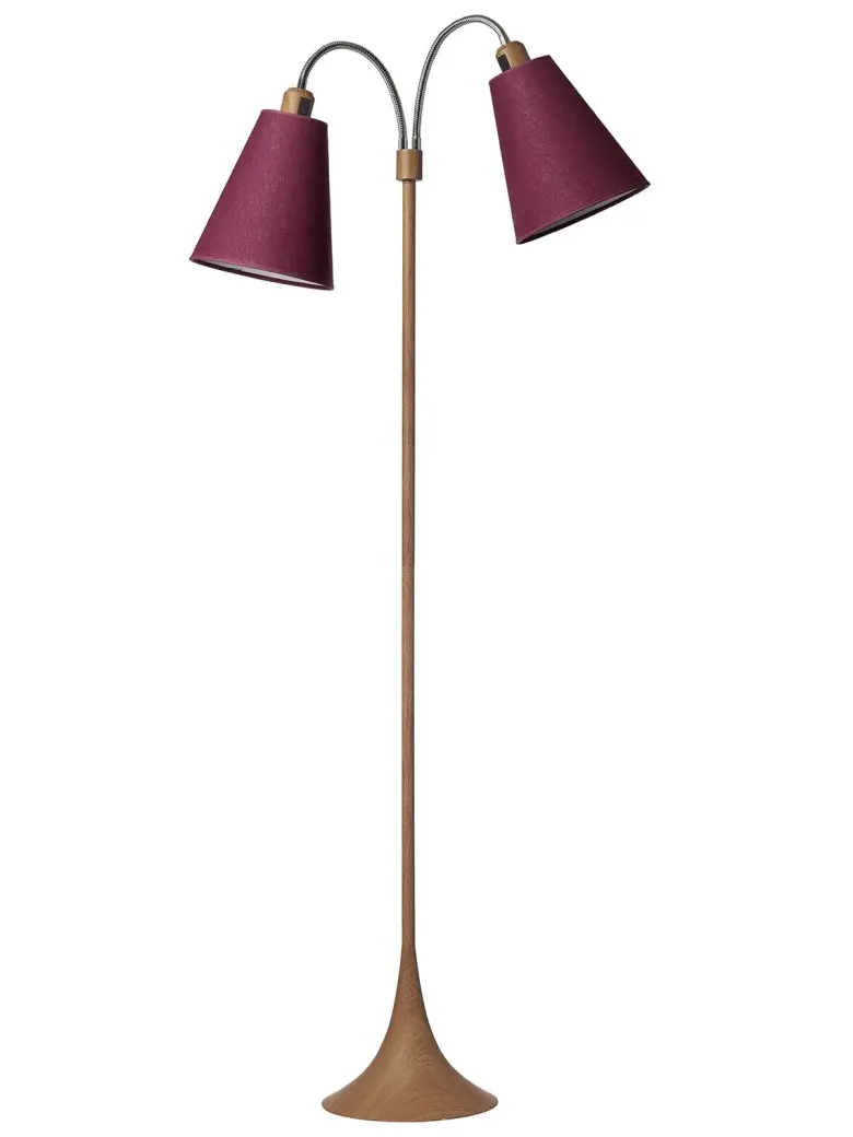 Fodgænger Gulvlampe trælook m/blommefarvet skærme