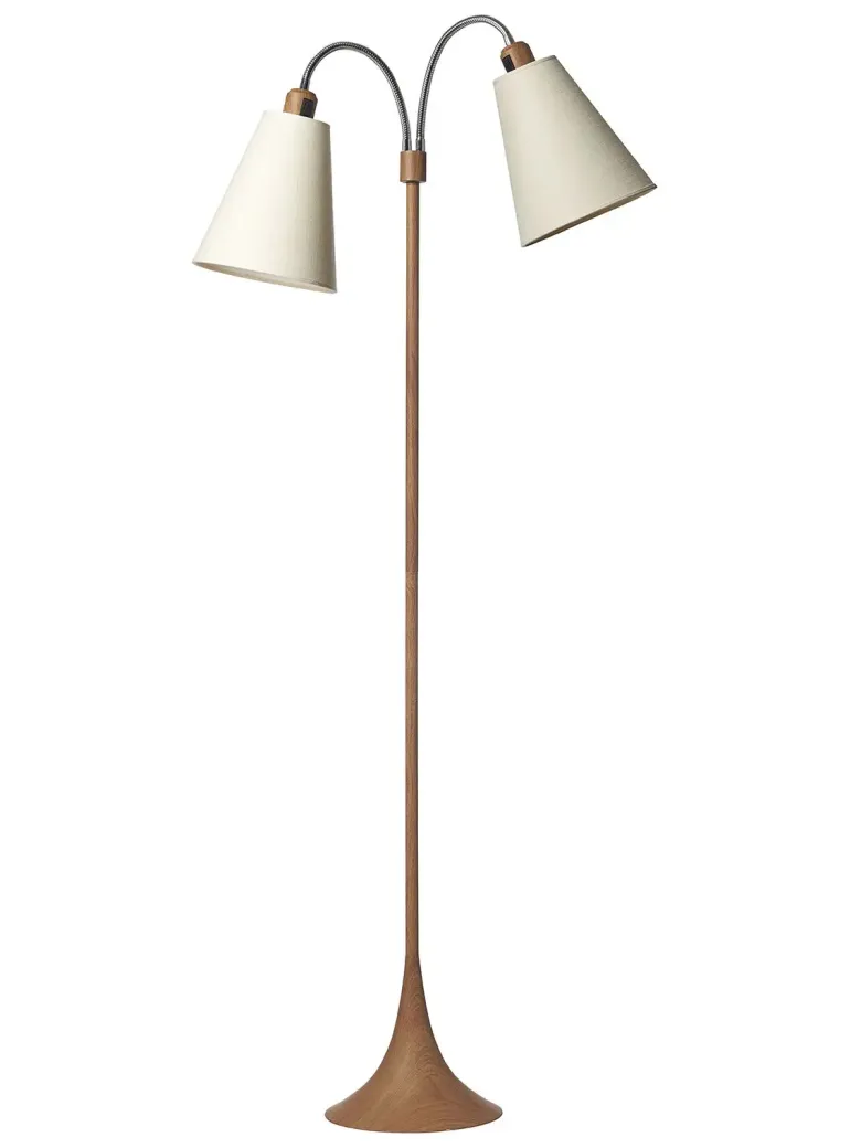 Fodgænger Gulvlampe trælook m/creme skærme