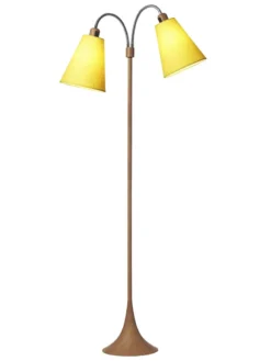 Fodgænger Gulvlampe trælook m/gule skærme