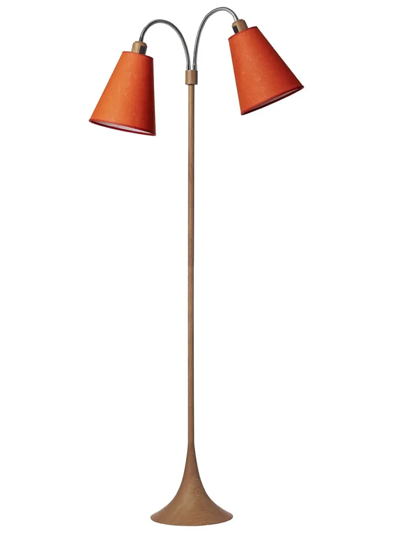 Fodgænger Gulvlampe trælook m/orange skærme