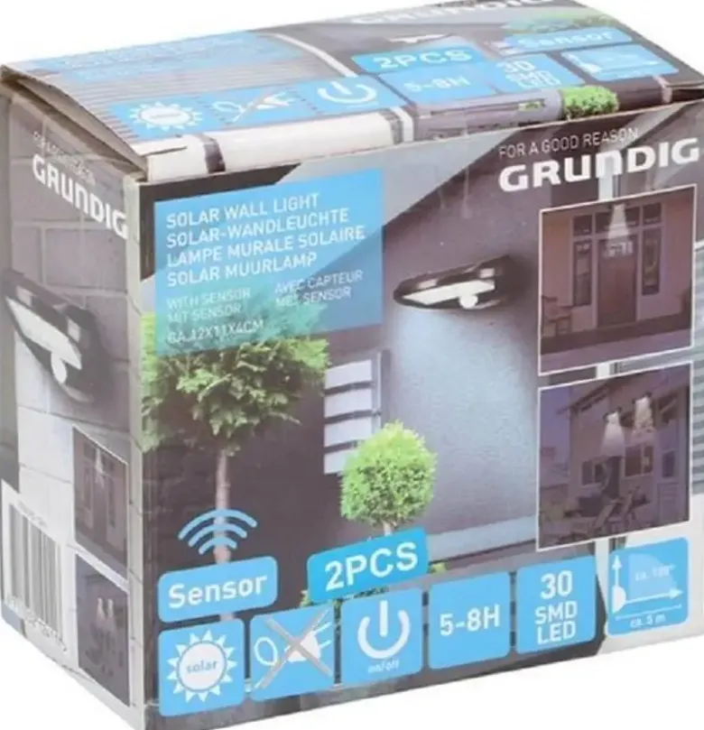 Grundig solar væglampe 12x11x4 cm 2 stk