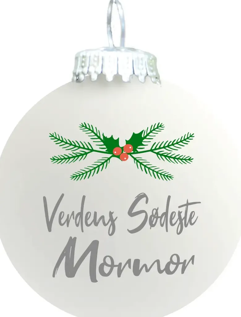 Julekugle mat hvid "Verdens sødeste Mormor"