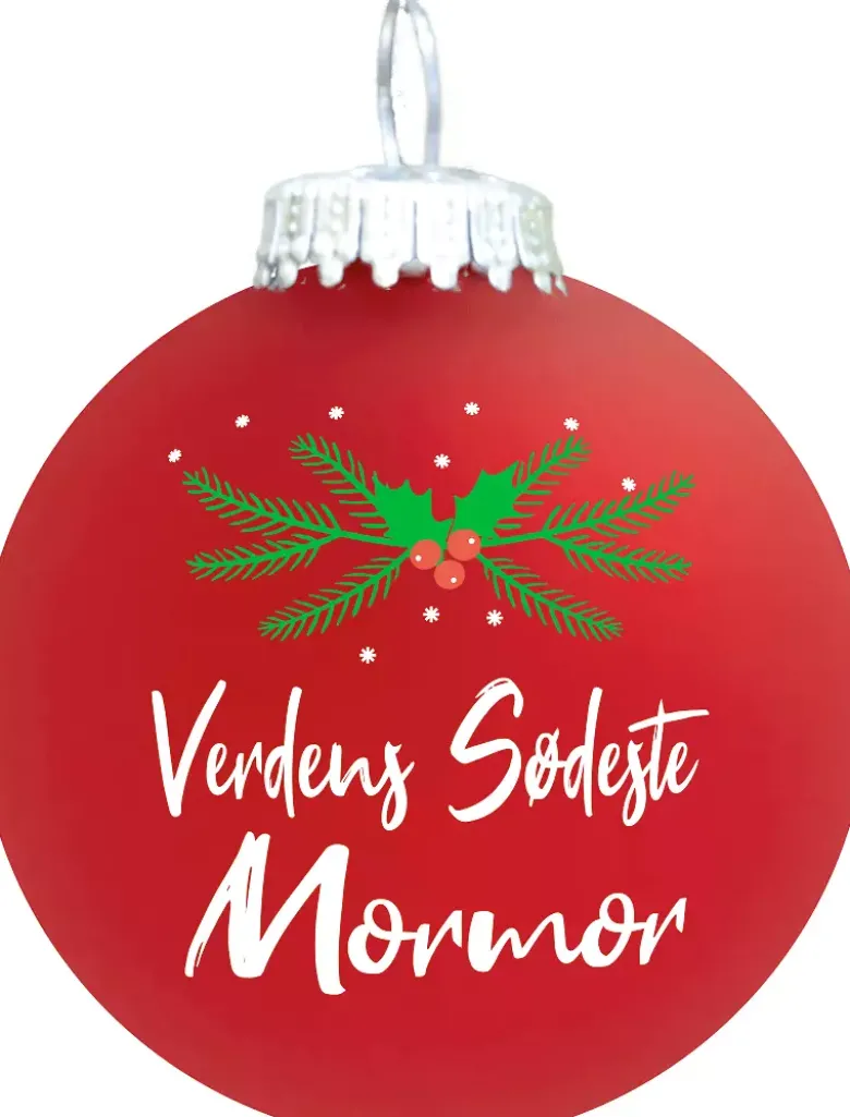 Julekugle Mat rød gran "Verdens Sødeste Mormor"