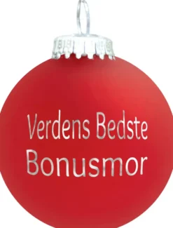 Julekugle Mat rød "Verdens Bedste Bonusmor"