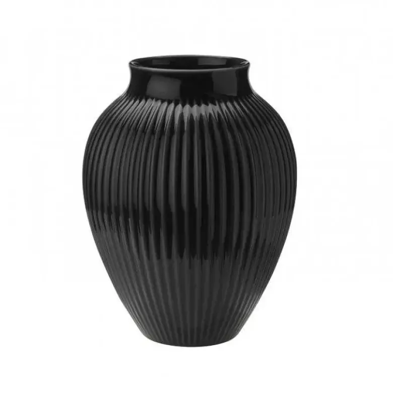 Knabstrup Vase med riller 27 cm sort