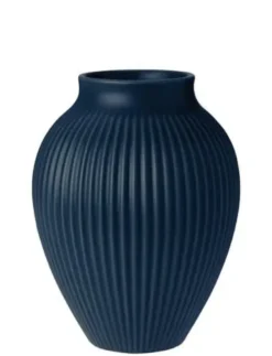 Knabstrup Vase med riller H20 cm mat mørk blå