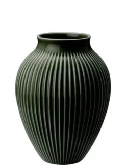 Knabstrup Vase med riller H20 cm Mørk grøn