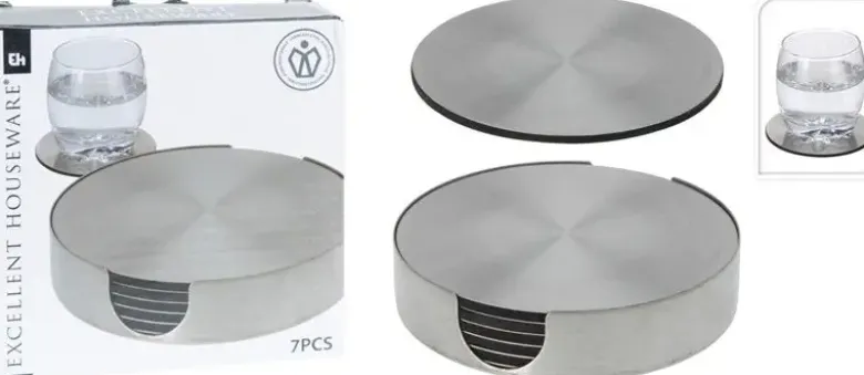 Koopman Coaster 6 stk incl holder rustfrit stål