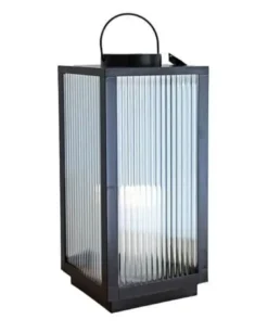 Lanterne med riflet glas og LED bloklys H48 cm.