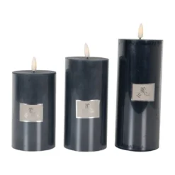 La Vida LED Bloklys m. statisk flamme - Mørk blå H18xØ7,4 cm
