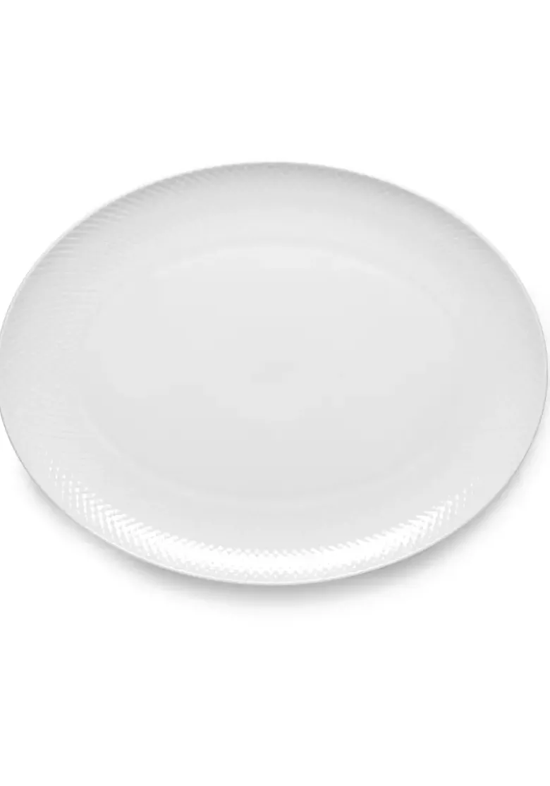 Lyngby Porcelæn Rhombe Ovalt serveringsfad 42x32 cm hvid
