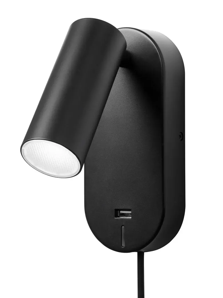 Nielsen Light Ego Væglampe med USB stik og lysdæmper Sort