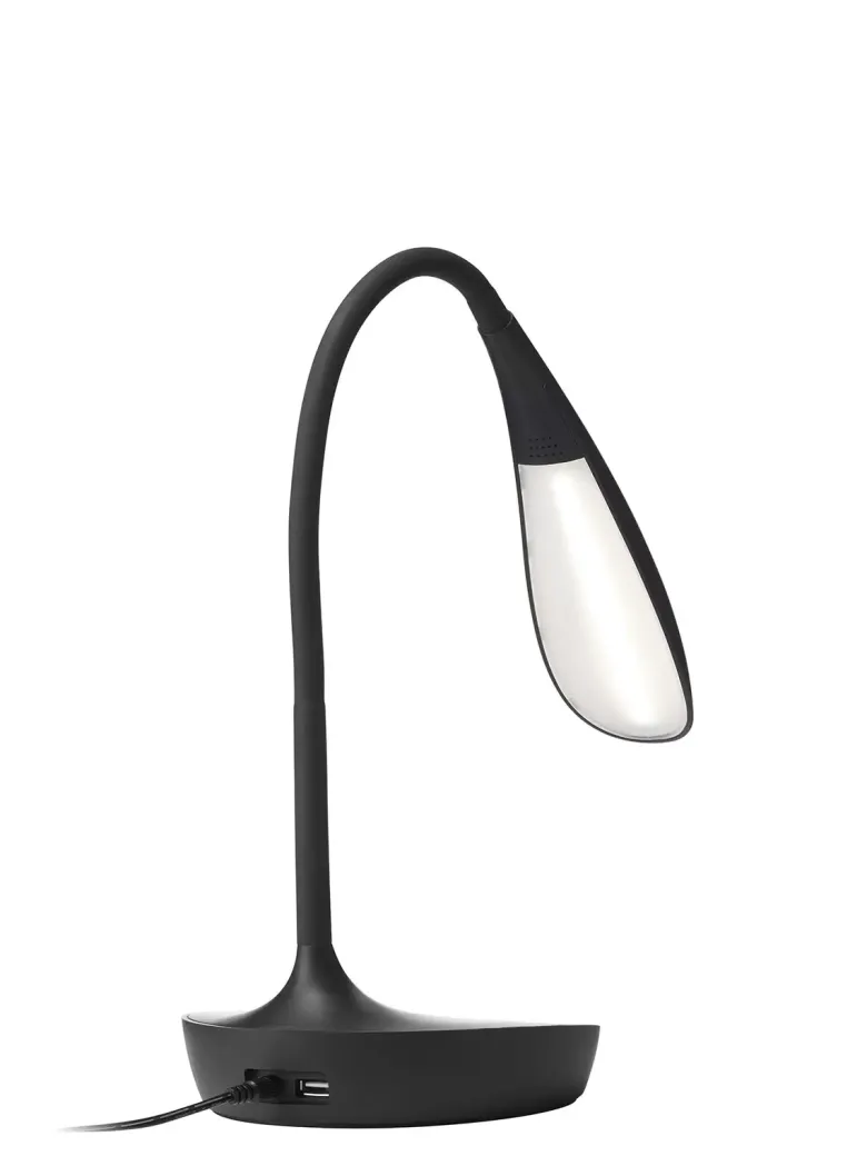 Samba skrivebordslampe med USB stik og lysdæmper Sort
