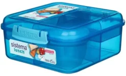 Sistema Bento Lunch Cube 1.25L blå/blå opdelt madkasse inkl bæger
