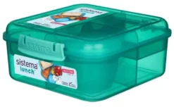 Sistema Bento Lunch Cube 1.25L opdelt madkasse inkl bæger - Aqua