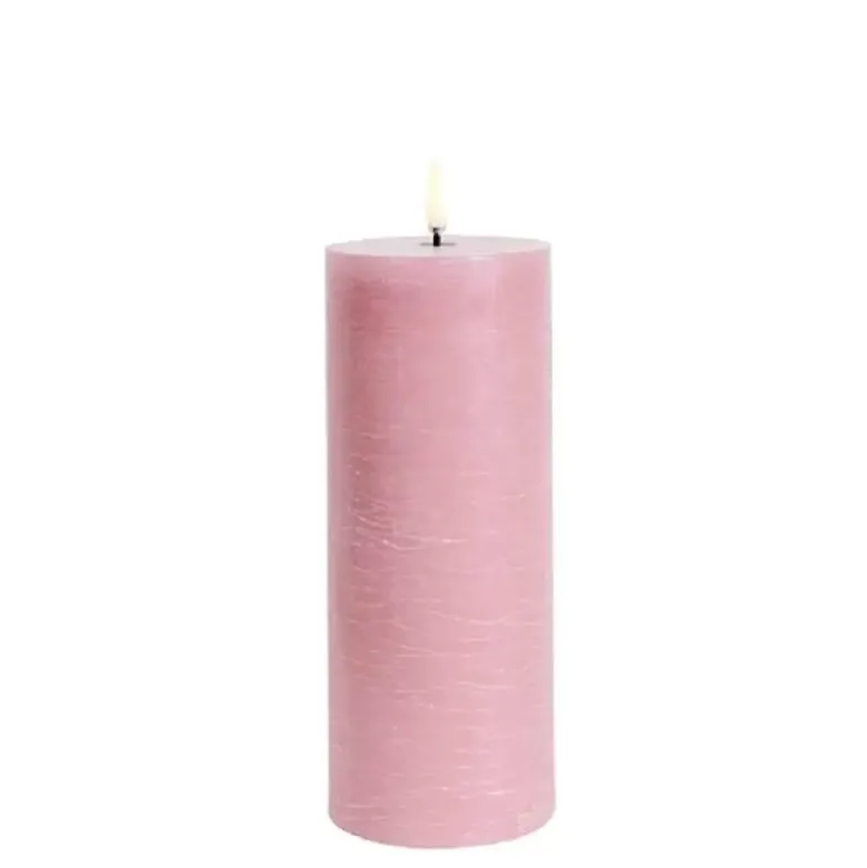 UYUNI LED Pillar Bloklys m. 3D flamme Ø7.8x20 cm Dusty rose