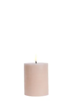 UYUNI LED Pillar Bloklys m. 3D flamme Ø7.8x10 cm Dusty Rose