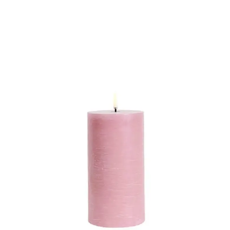 UYUNI LED Pillar Bloklys m. 3D flamme Ø7.8x15 cm Dusty rose